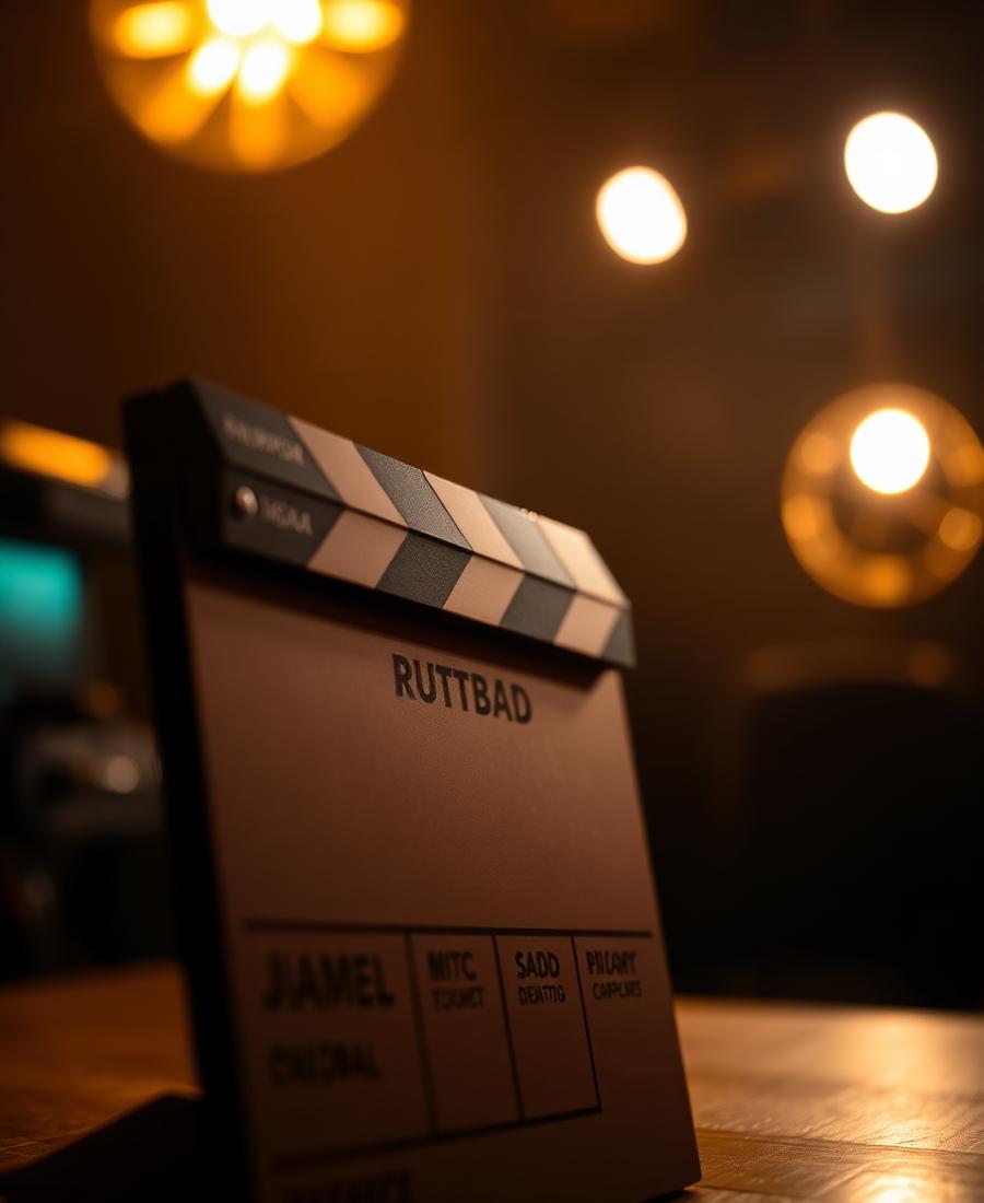 Clapperboard on film set